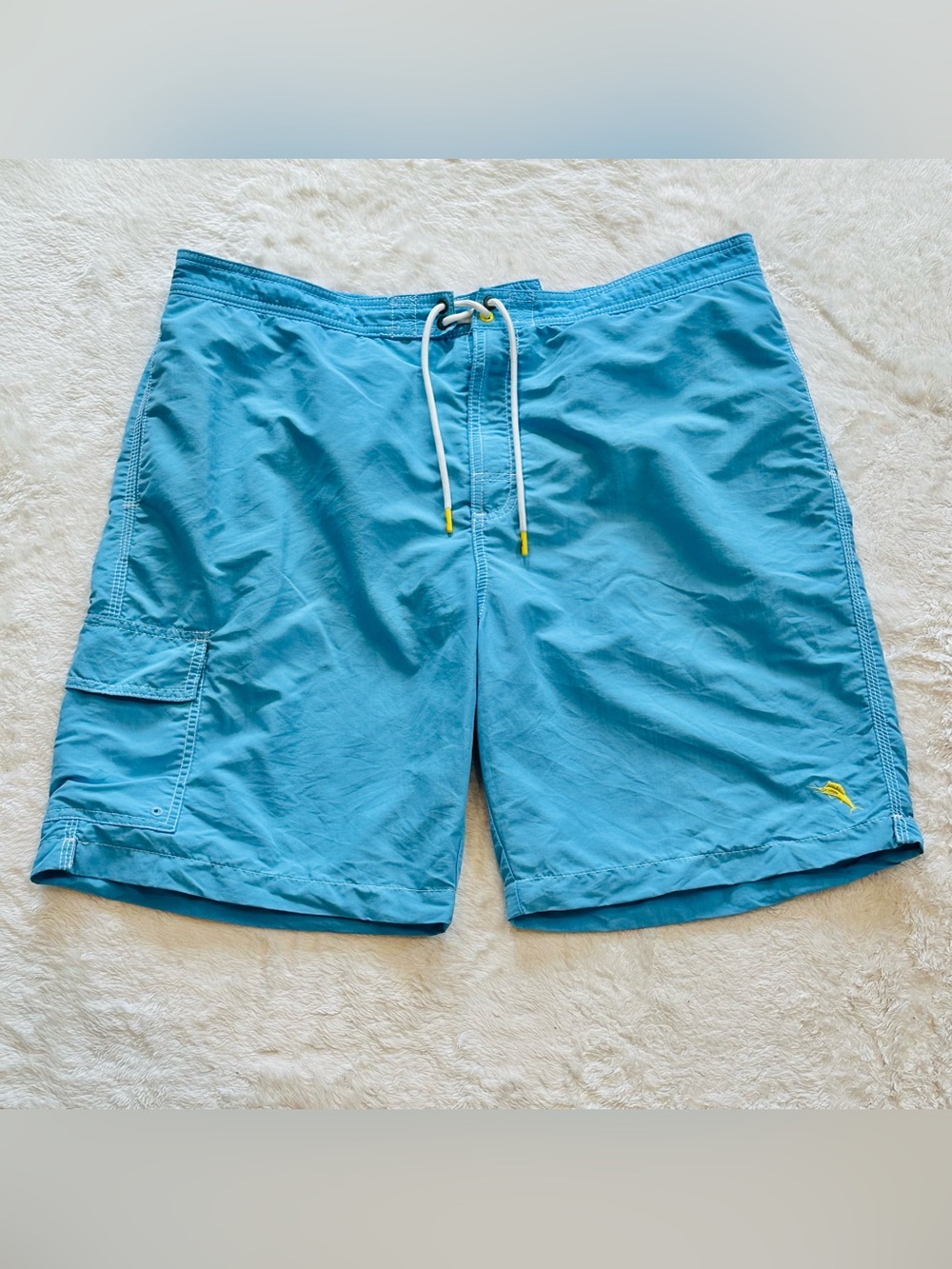Tommy Bahama Baja Cove Swim Trunks Men XL Blue Yellow Mesh Lining Zip Fly